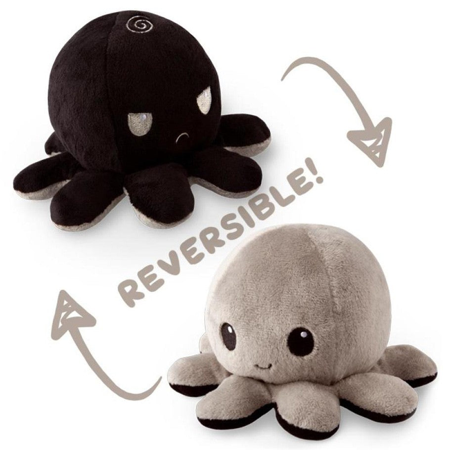 Tee Turtle Reversible Octopus Mini Plush: Black & Grey